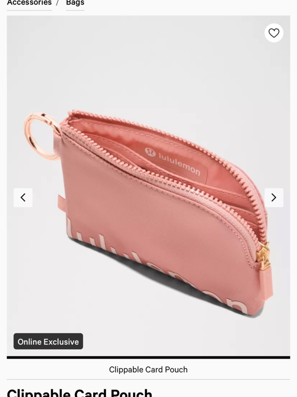 lululemon(Sold Out) Pink Clippable Card Pouch with Gold Ring TROS/PARP/RSGO